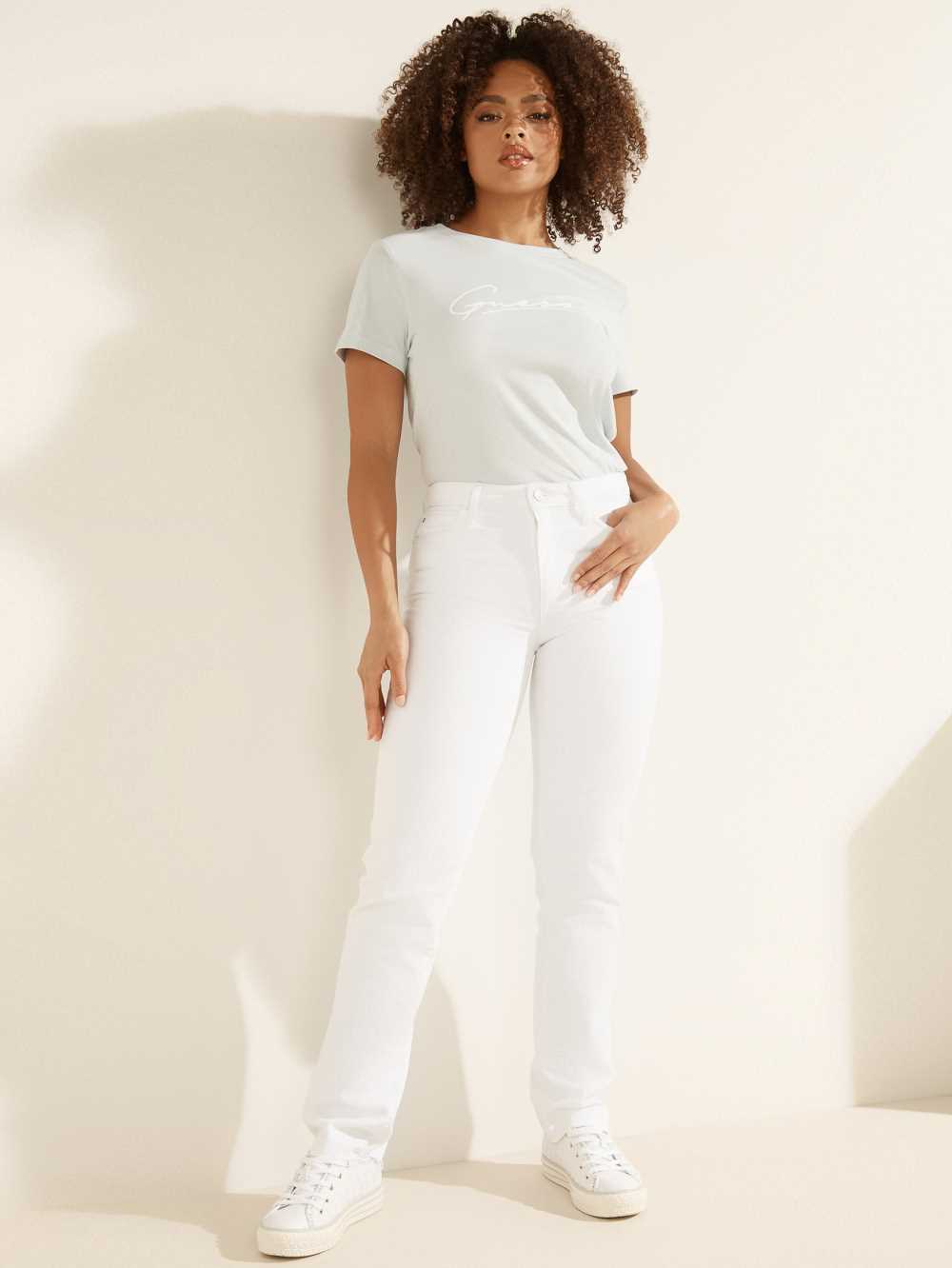 AZURE Women's Guess Eco Amelia Logo T-shirt Australia Sale | 395YMPSIX