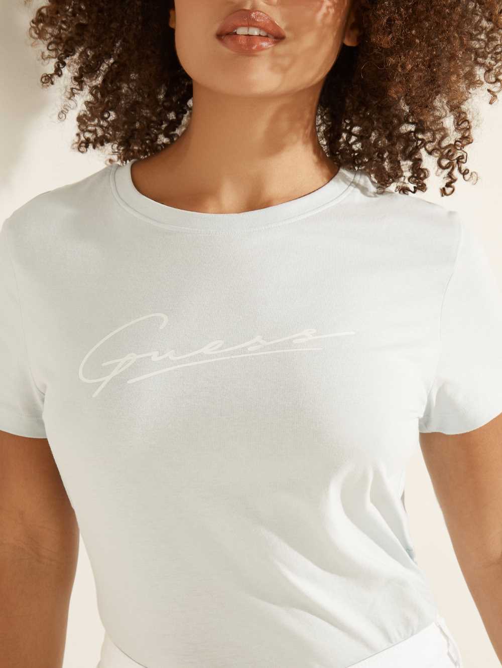 AZURE Women's Guess Eco Amelia Logo T-shirt Australia Sale | 395YMPSIX