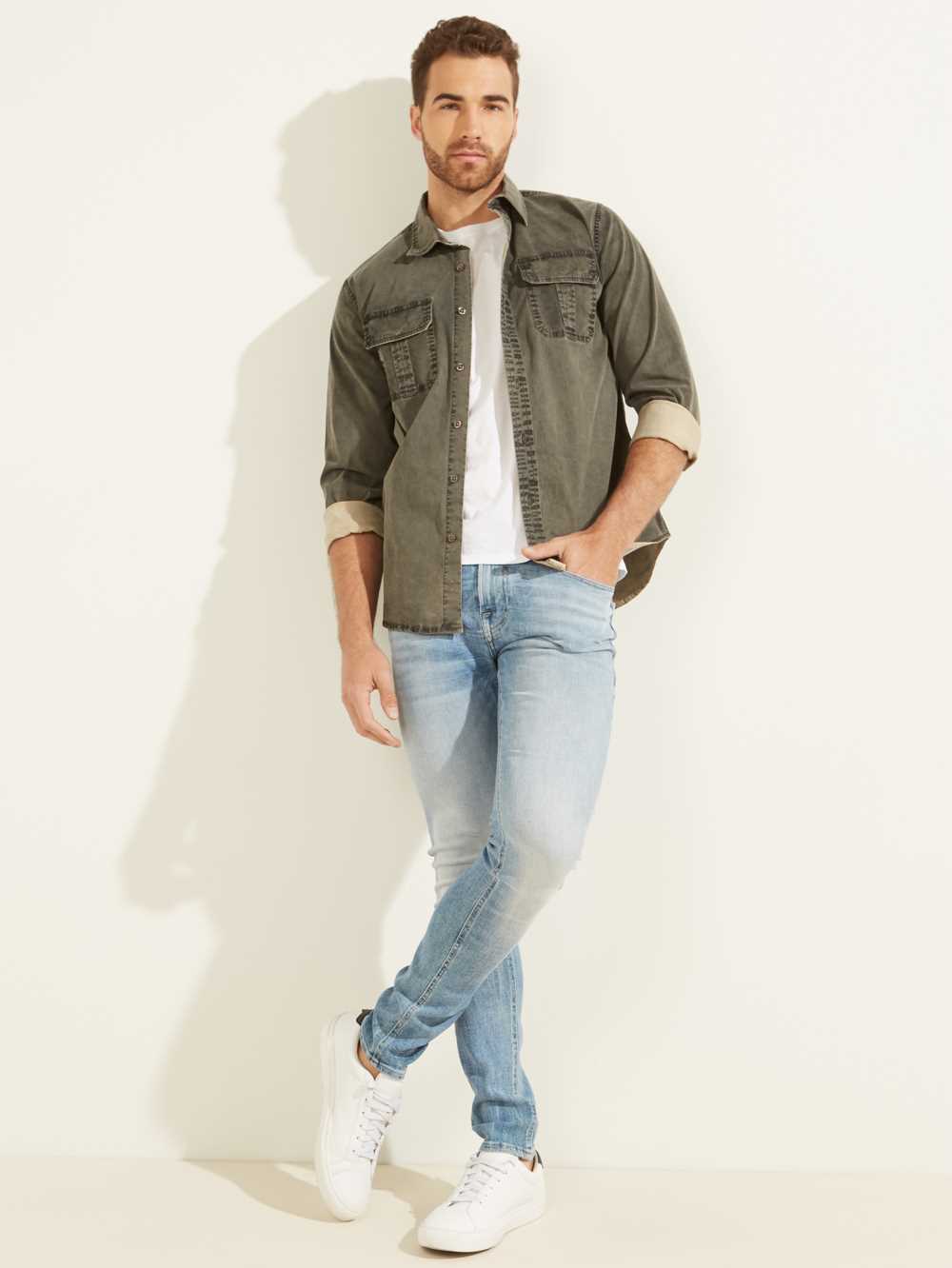 Beige Multicolor Men's Guess Dusty Twill Washed Milton Shirts Australia Sale | 508MZURXL