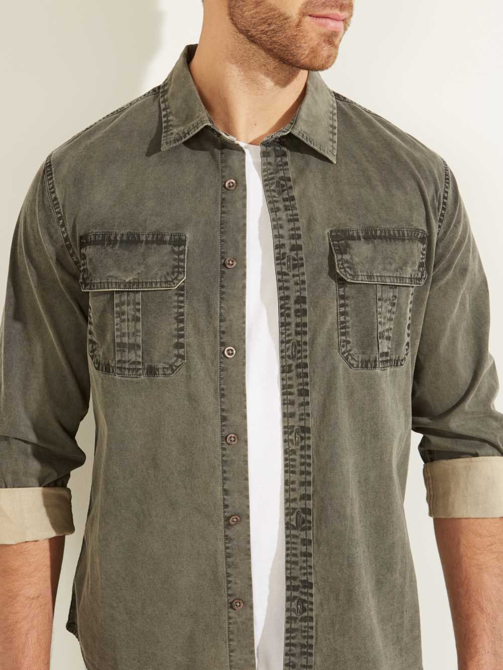 Beige Multicolor Men's Guess Dusty Twill Washed Milton Shirts Australia Sale | 508MZURXL