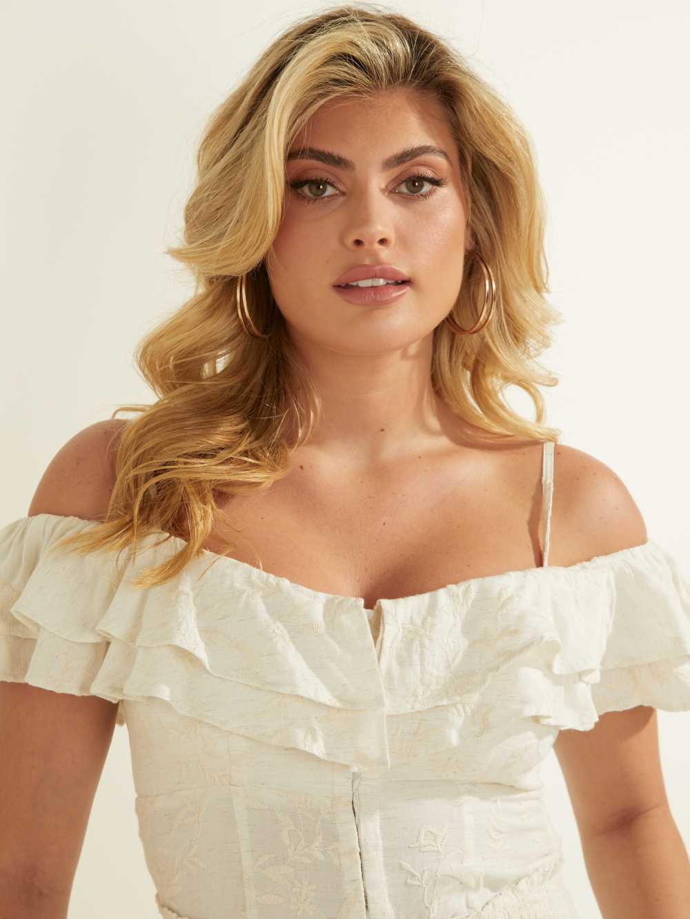 Beige Multicolor Women's Guess Mattie Cold-Shoulder Top Tops Australia Sale | 487QKWVMG