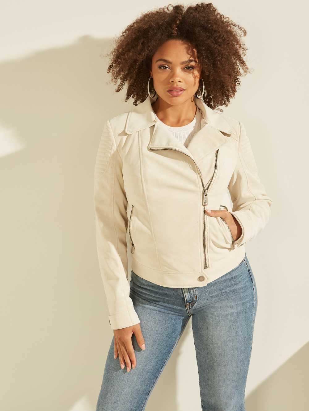 Beige Women's Guess Bora Faux-Fur Jackets Australia Sale | 526ZXHAKS
