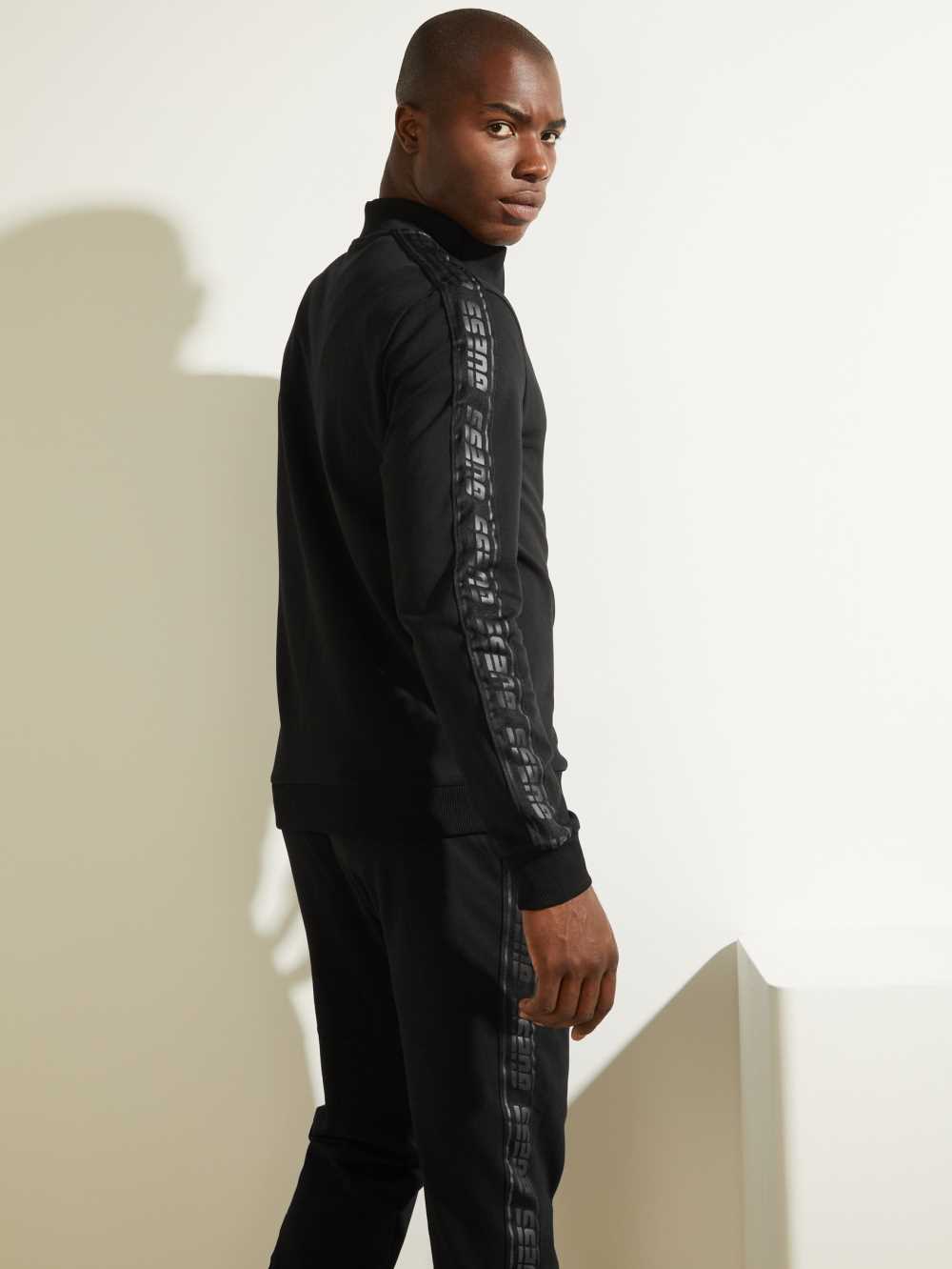 Black Men's Guess Eco Arlo Logo Tape Jackets Australia Sale | 463YQDWCI