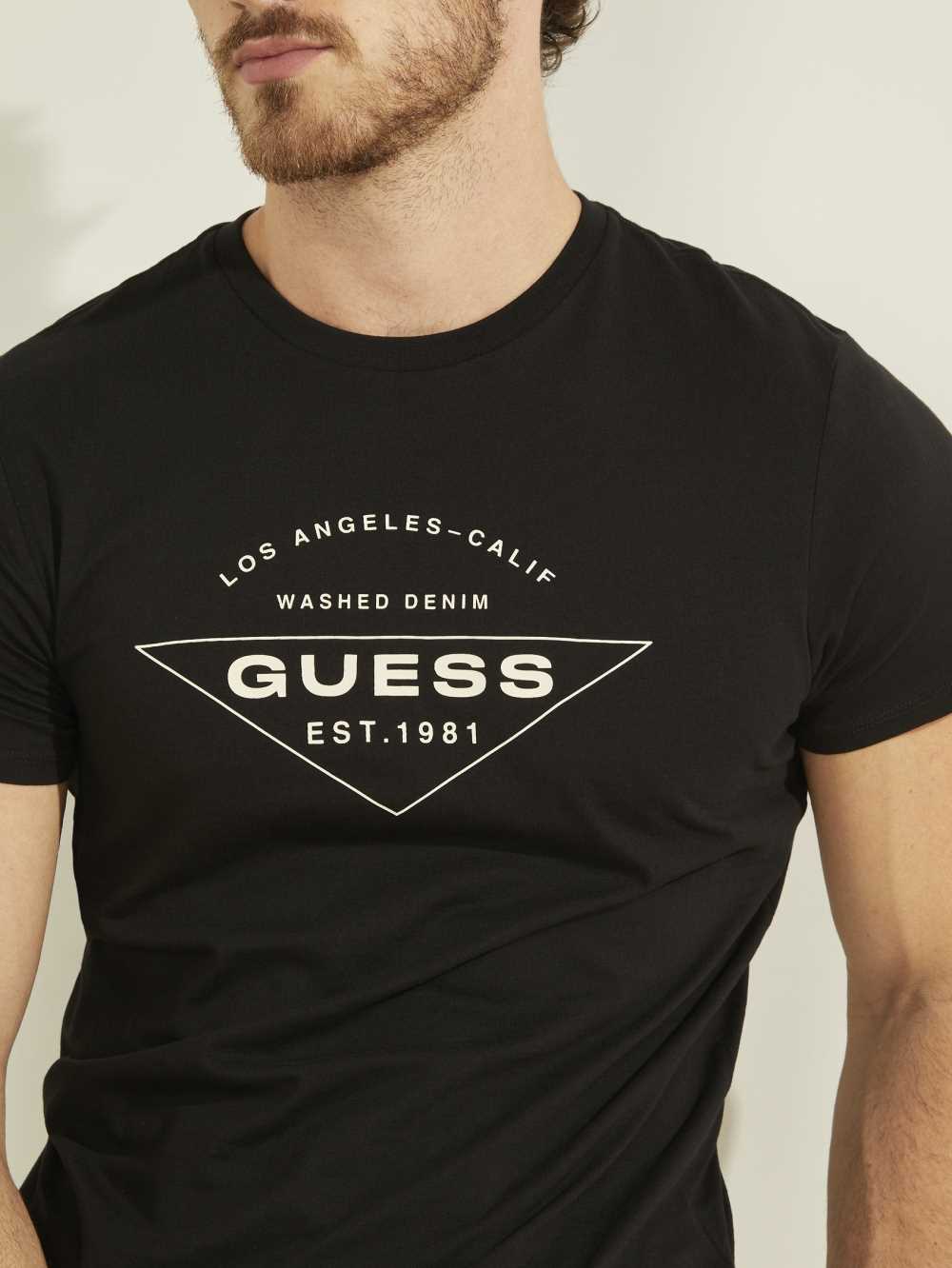 Black Men's Guess Eco Logo T-shirt Australia Sale | 845GSMOWK