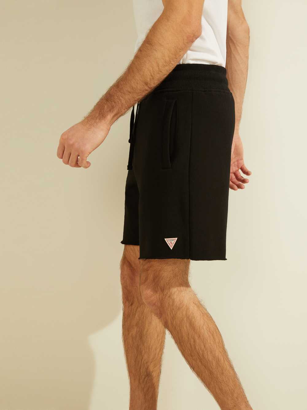 Black Men's Guess Eco Roy Fleece Shorts Australia Sale | 748AUJMOD