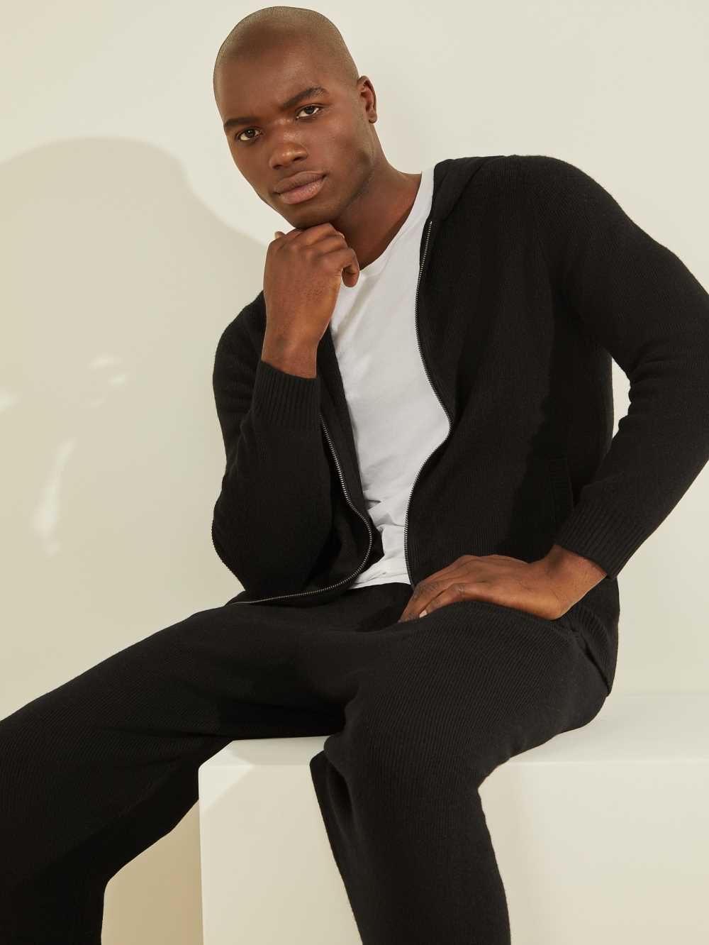 Black Men's Guess Esmere Wool-Blend Zip Hoodie Australia Sale | 201ZATVMS
