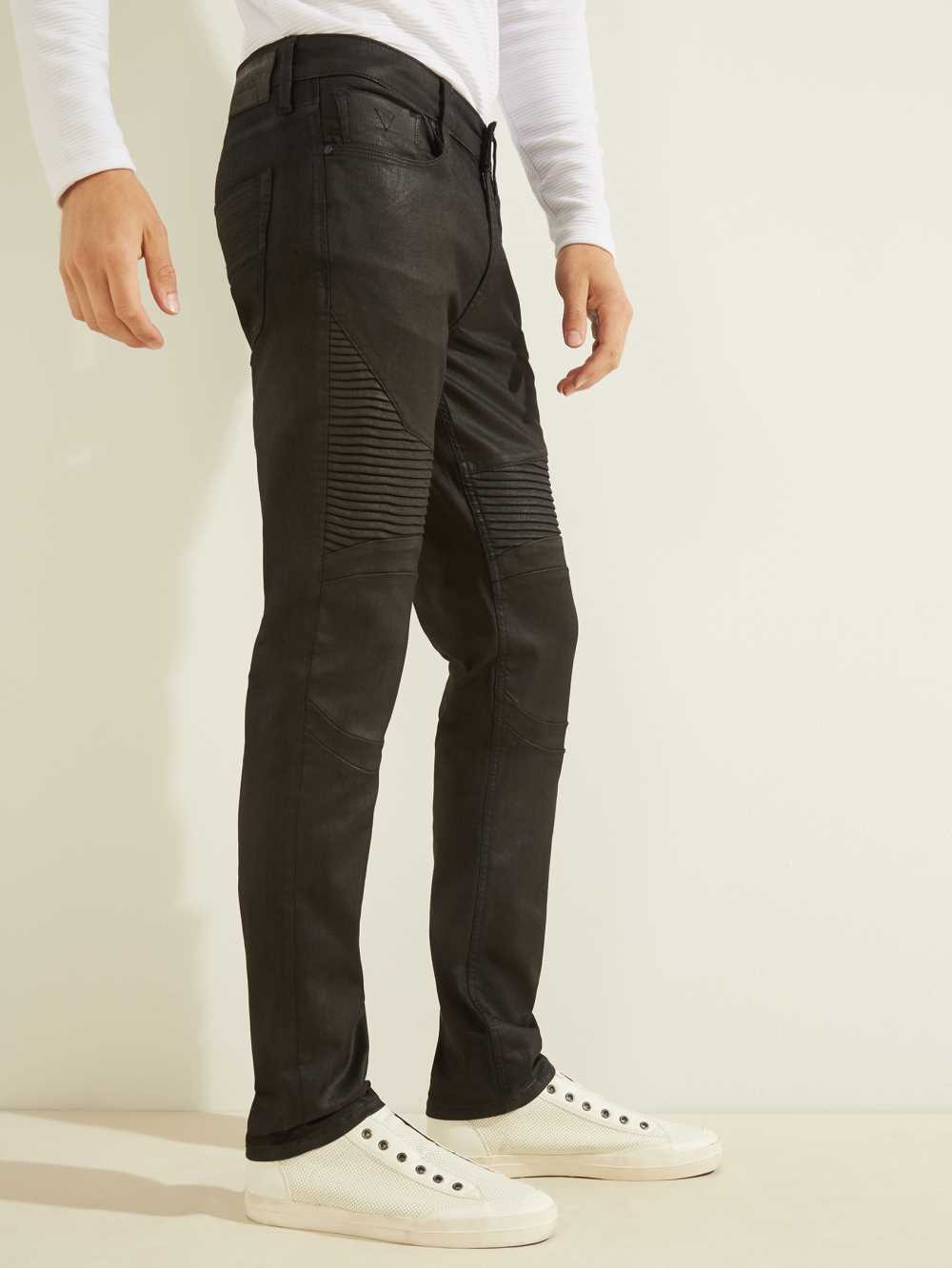 Black Men's Guess Freeformed Moto Slim Tapered Coats Australia Sale | 360QBUALY