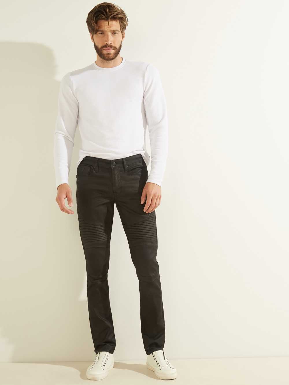 Black Men's Guess Freeformed Moto Slim Tapered Coats Australia Sale | 360QBUALY