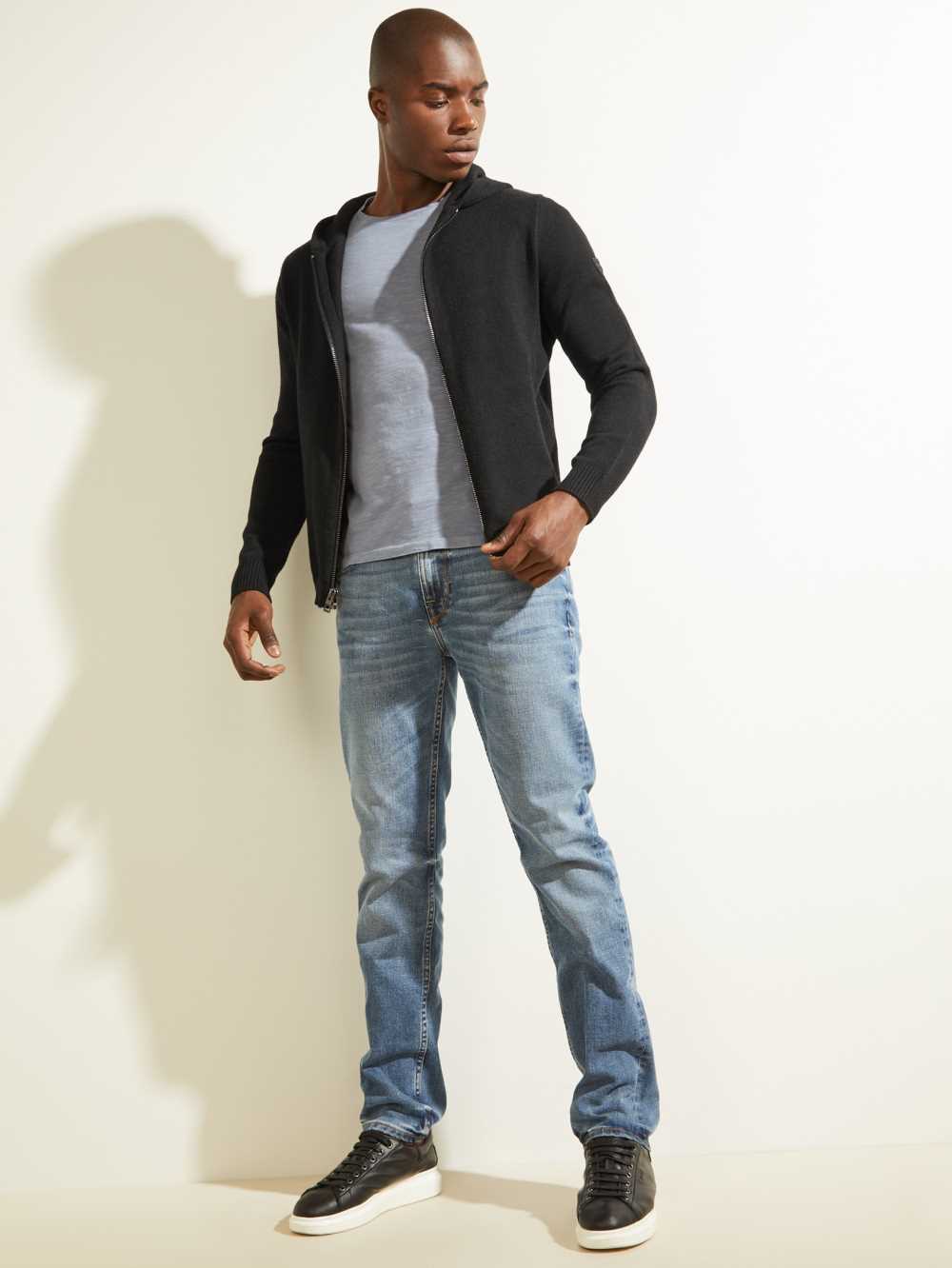 Black Men's Guess Liam Zip-Up Hoodie Australia Sale | 831KSNYGF