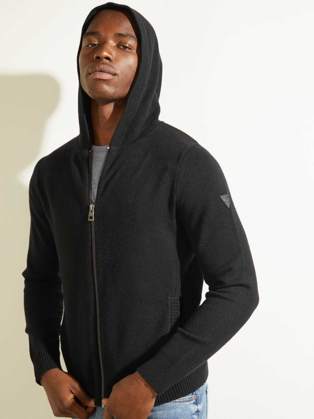 Black Men's Guess Liam Zip-Up Hoodie Australia Sale | 831KSNYGF