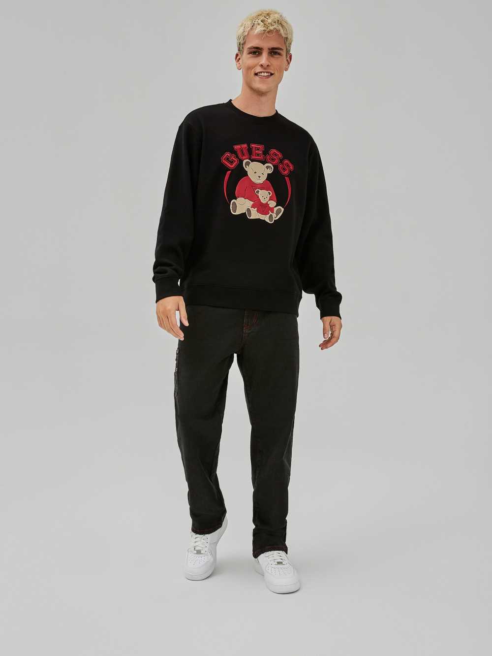Black Men's Guess Originals Bear Crewneck Sweatshirt Australia Sale | 978DEKZVY