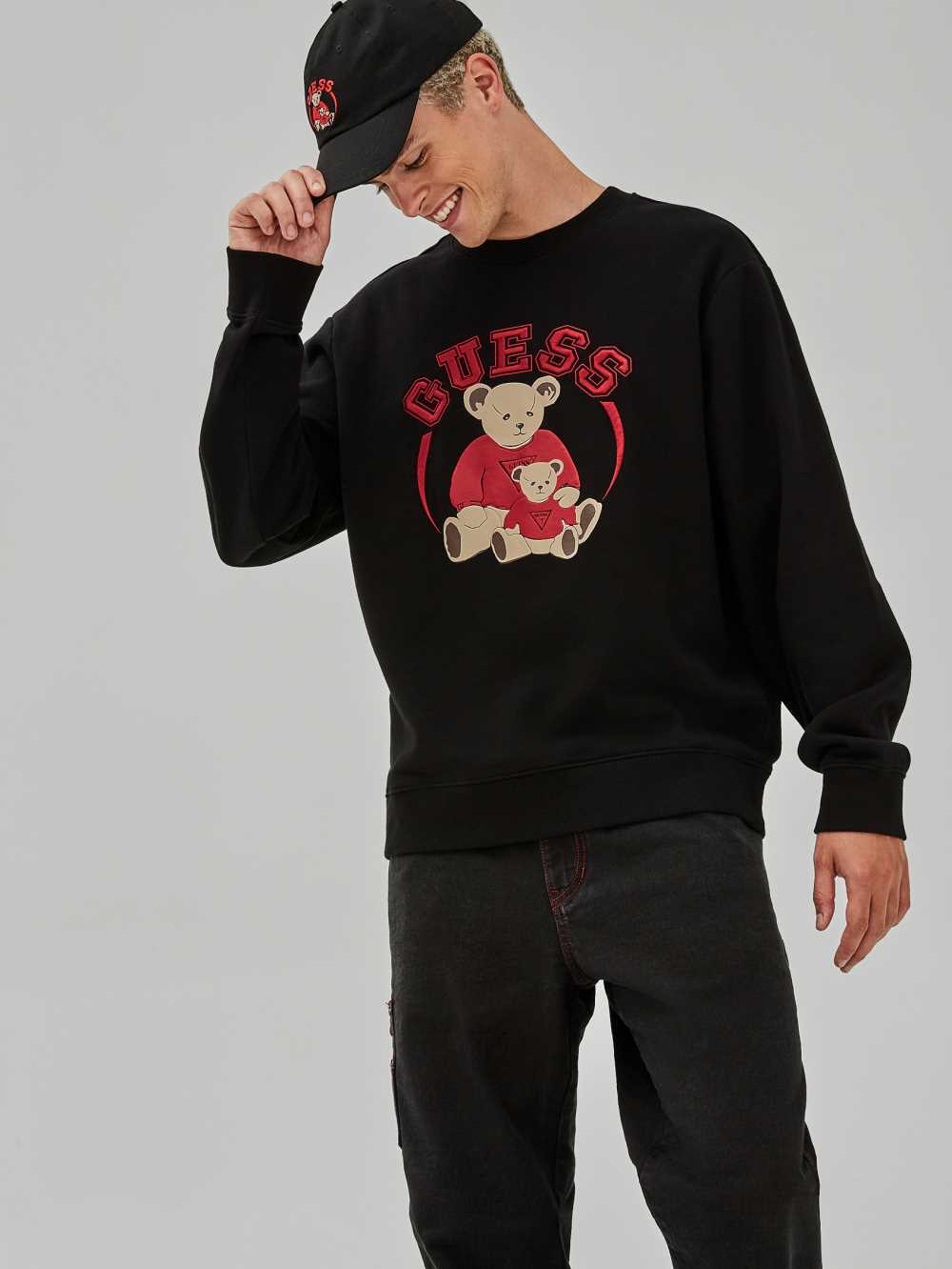 Black Men's Guess Originals Bear Crewneck Sweatshirt Australia Sale | 978DEKZVY