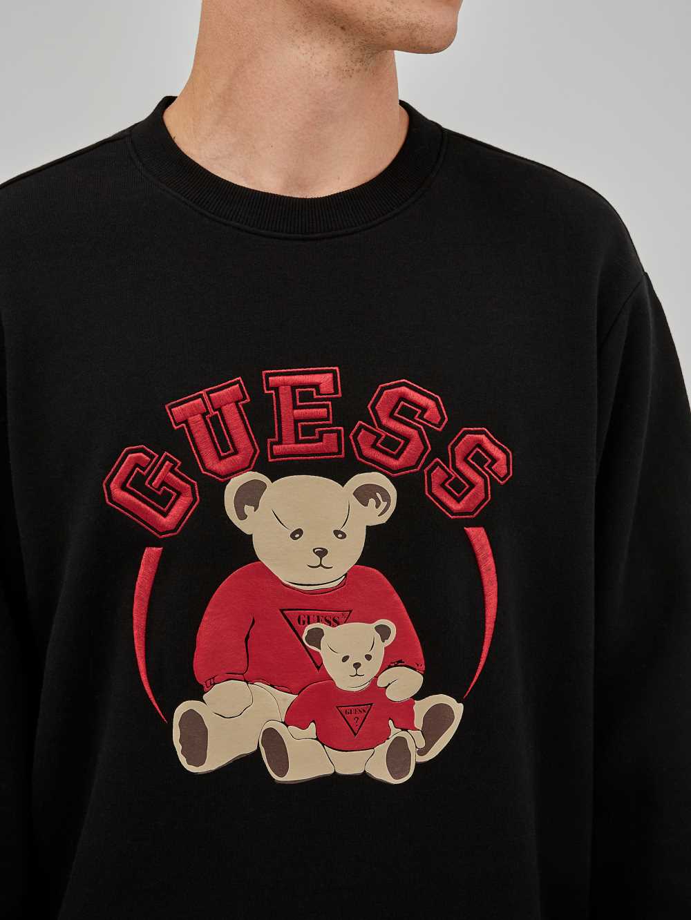 Black Men's Guess Originals Bear Crewneck Sweatshirt Australia Sale | 978DEKZVY