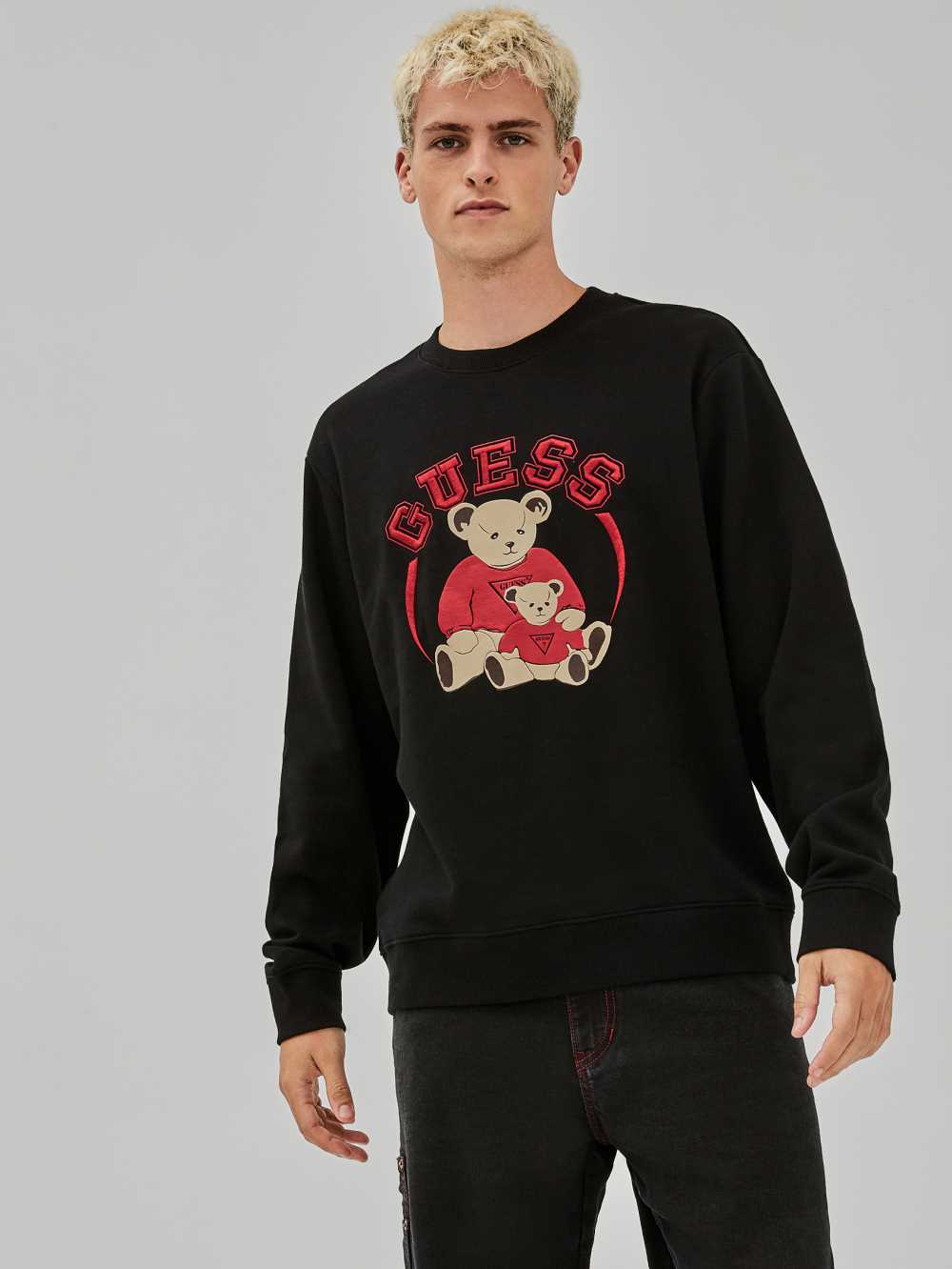 Black Men\'s Guess Originals Bear Crewneck Sweatshirt Australia Sale | 978DEKZVY