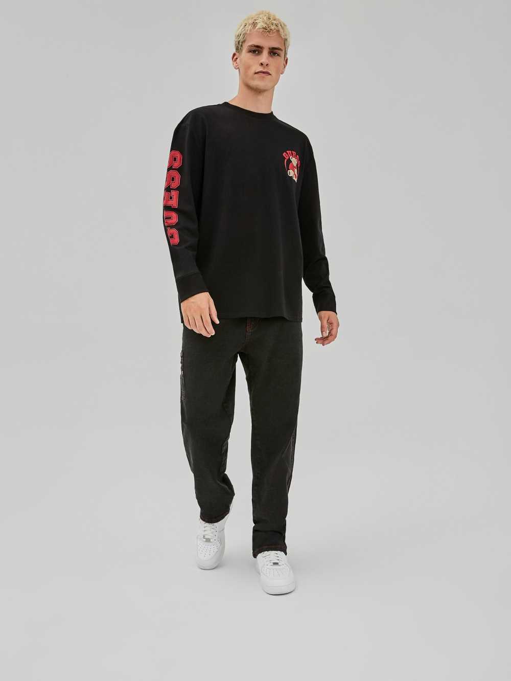 Black Men's Guess Originals Bear Long-Sleeve T-shirt Australia Sale | 475AONFWM
