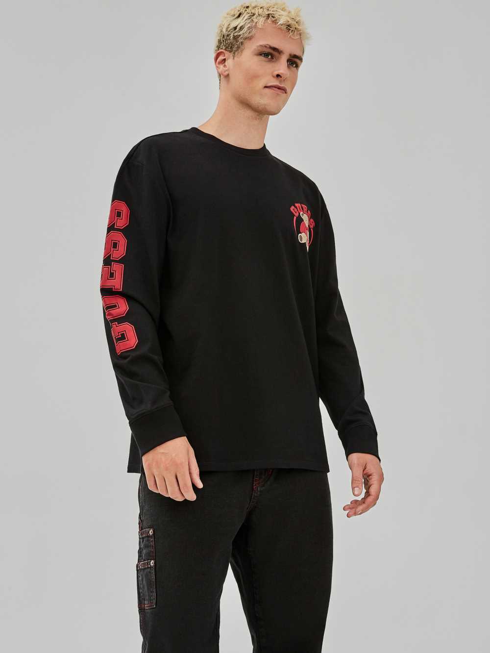 Black Men's Guess Originals Bear Long-Sleeve T-shirt Australia Sale | 475AONFWM