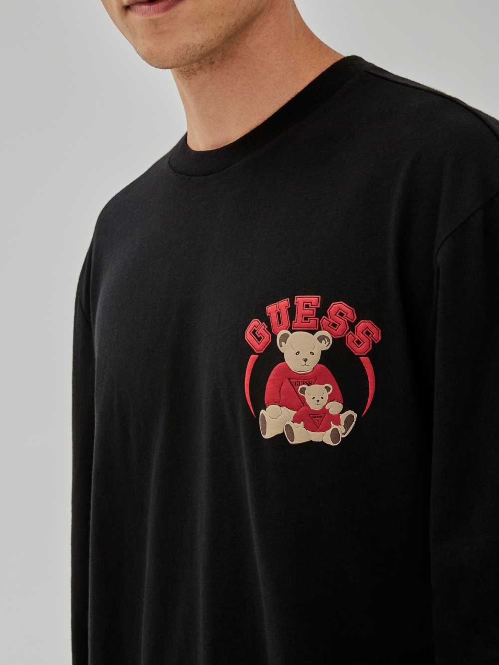 Black Men's Guess Originals Bear Long-Sleeve T-shirt Australia Sale | 475AONFWM