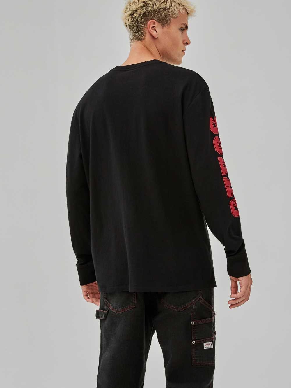 Black Men's Guess Originals Bear Long-Sleeve T-shirt Australia Sale | 475AONFWM