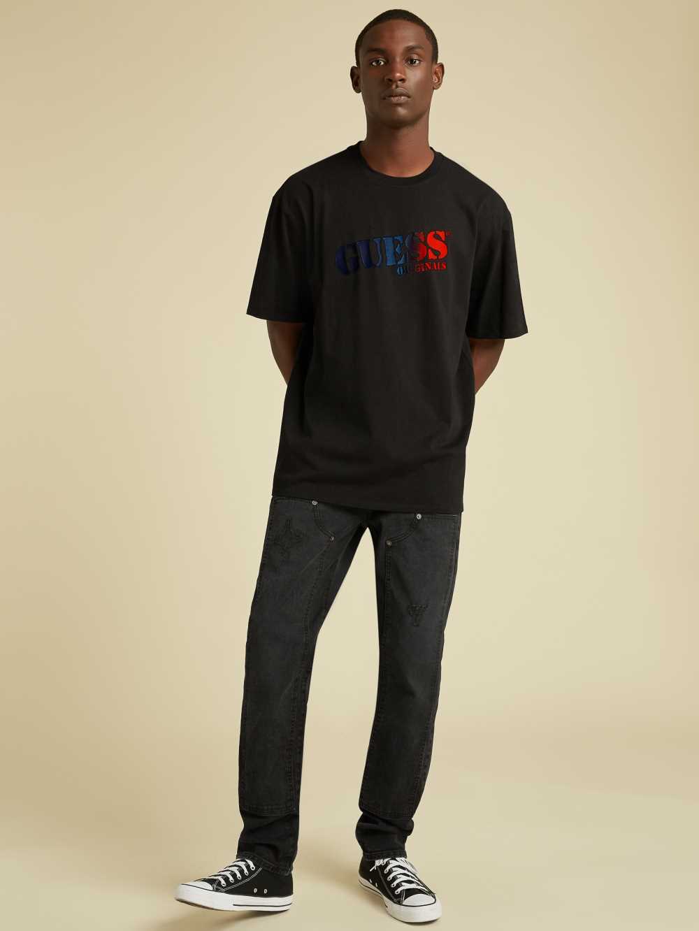 Black Men's Guess Originals Ombre Logo T-shirt Australia Sale | 028KONFVE