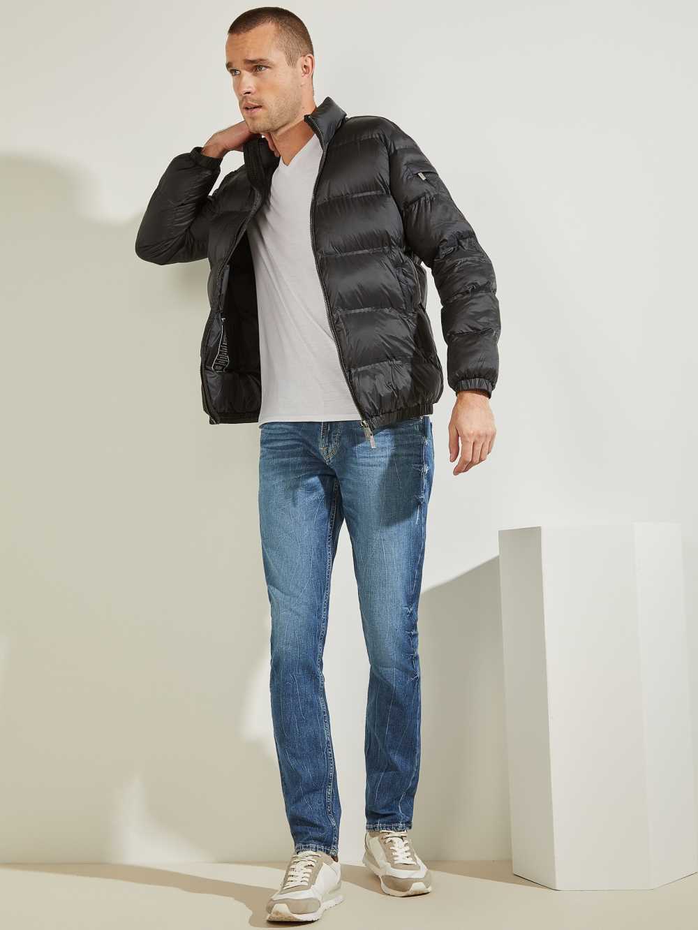 Black Men's Guess Quilted Puffer Jackets Australia Sale | 231FYZTAJ