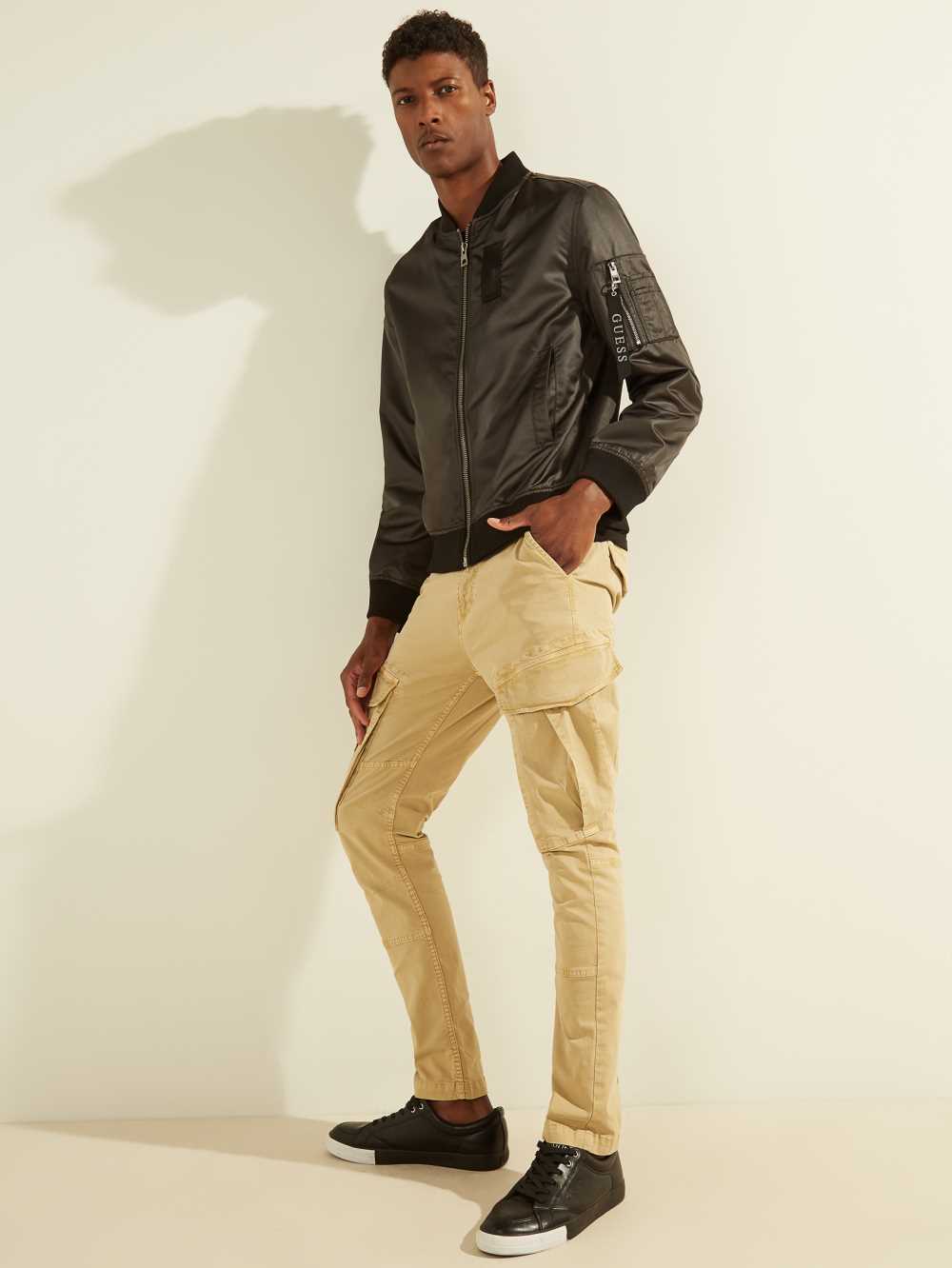 Black Men's Guess Satin Bomber Jackets Australia Sale | 917BAOGER