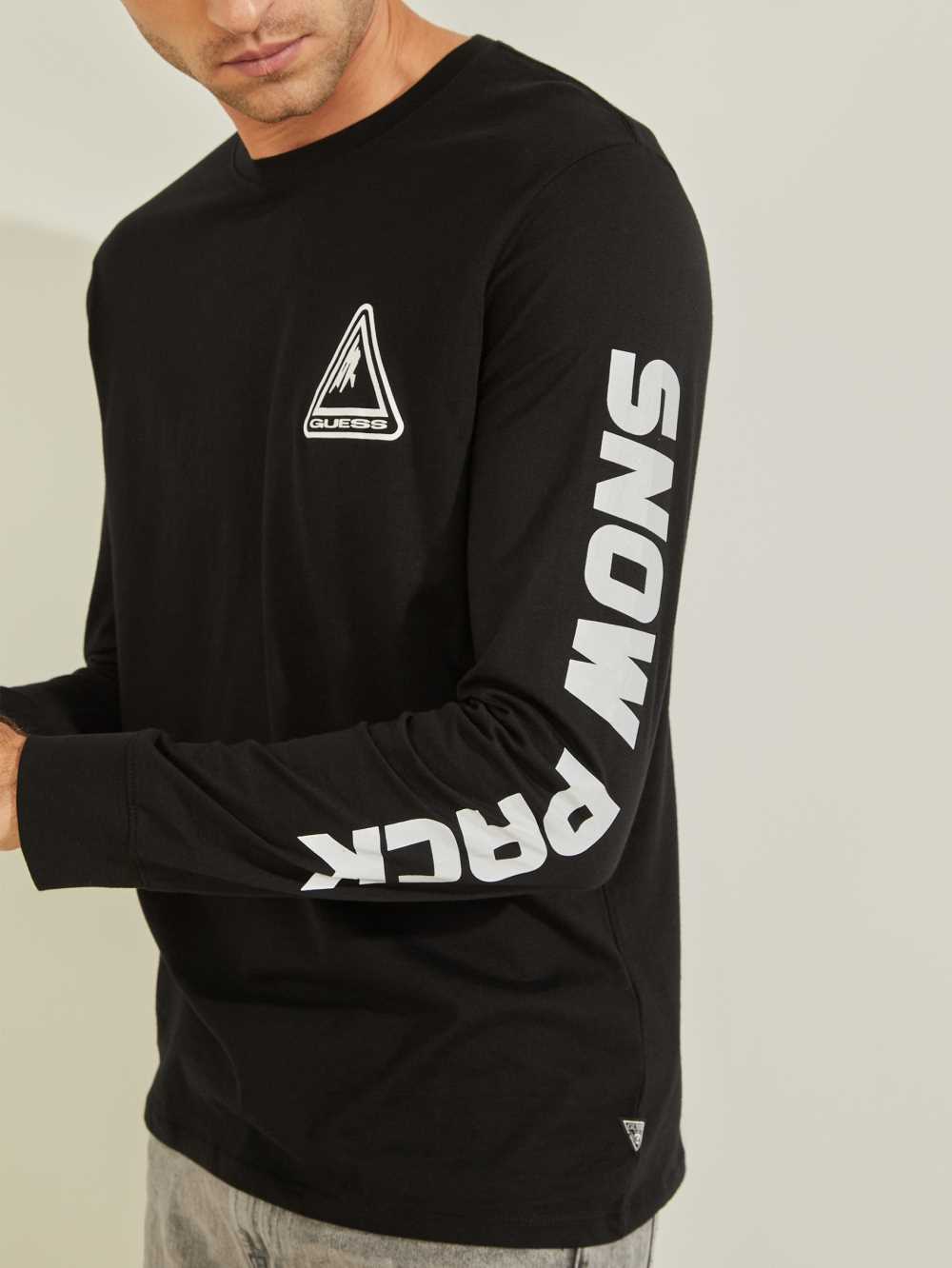 Black Men's Guess Ski Logo T-shirt Australia Sale | 014BOSZID