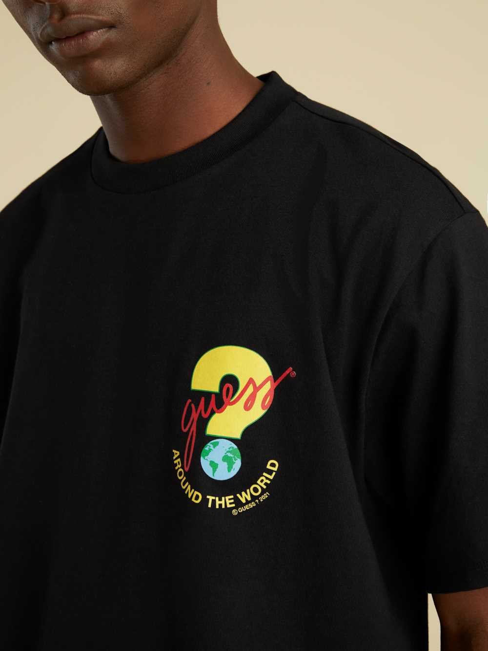 Black Men's Guess Summer Games Logo T-shirt Australia Sale | 521PSLETF