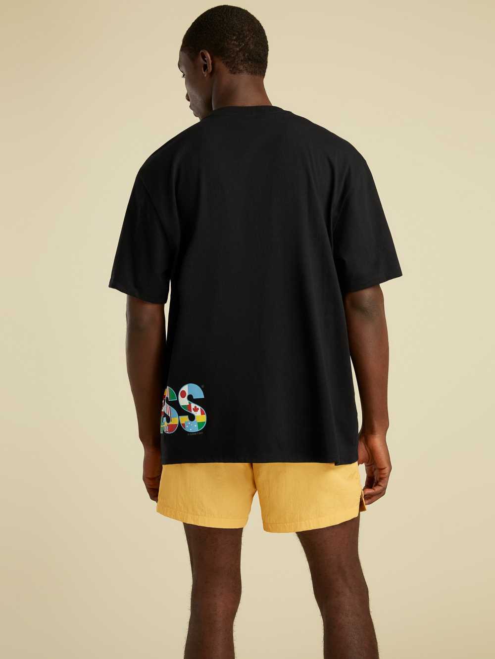 Black Men's Guess Summer Games Logo T-shirt Australia Sale | 521PSLETF