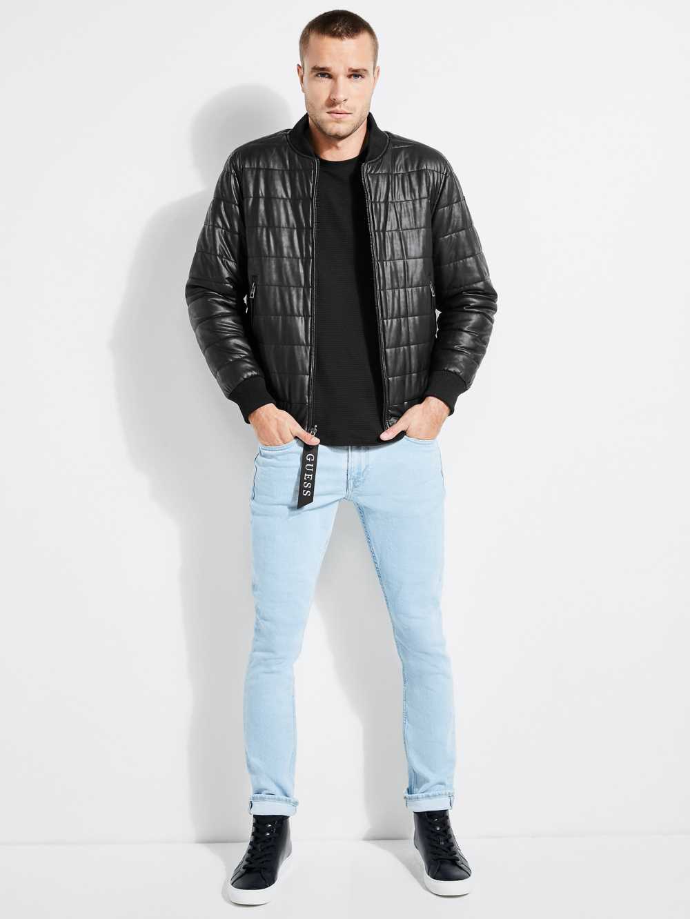 Black Men's Guess Textured Jersey Crewneck Sweatshirt Australia Sale | 863BNJPIL
