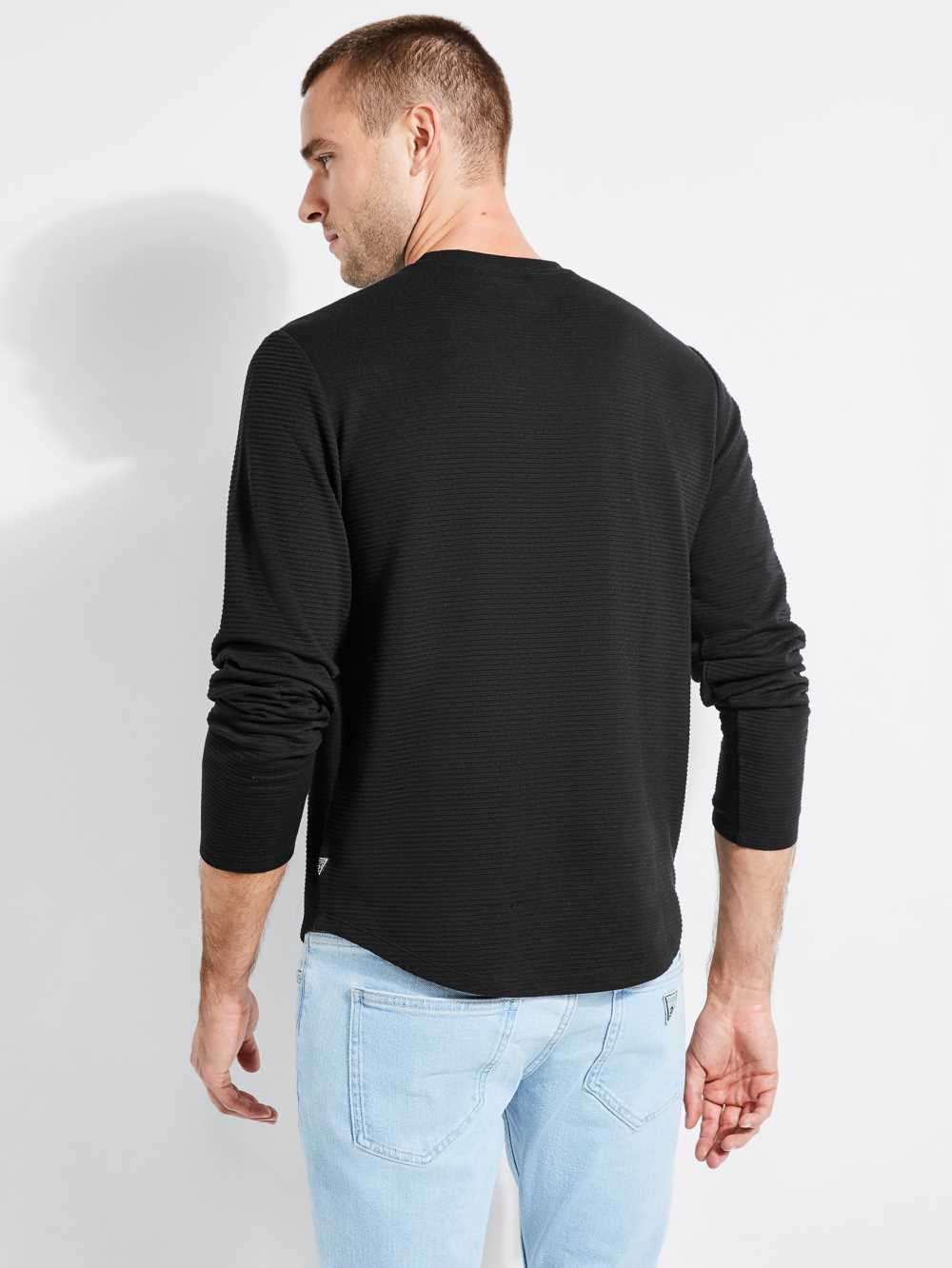 Black Men's Guess Textured Jersey Crewneck Sweatshirt Australia Sale | 863BNJPIL
