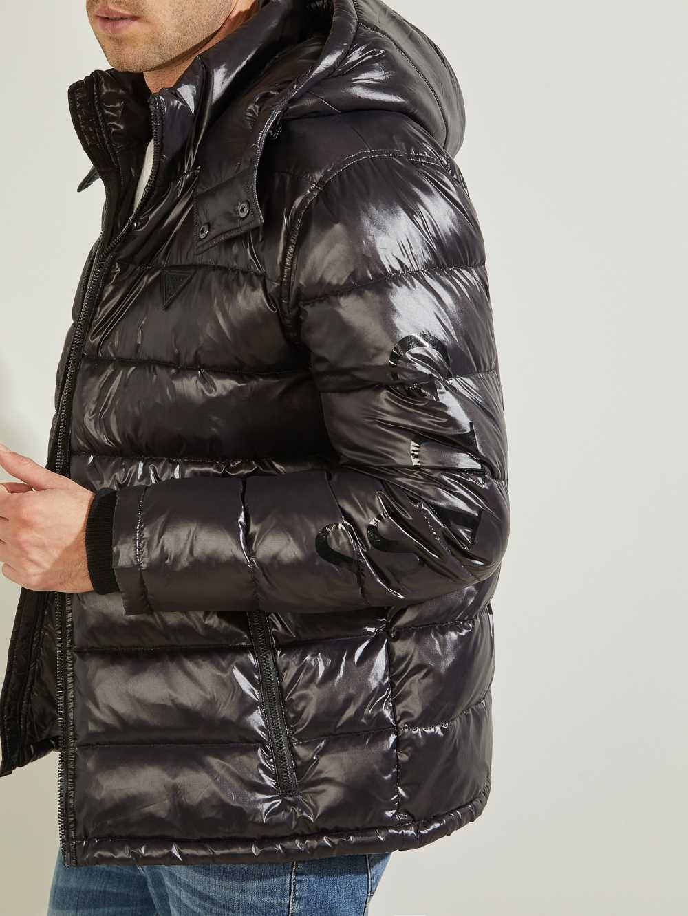 Black Multicolor Men's Guess Anthony Logo Puffer Jackets Australia Sale | 402UEOAFJ