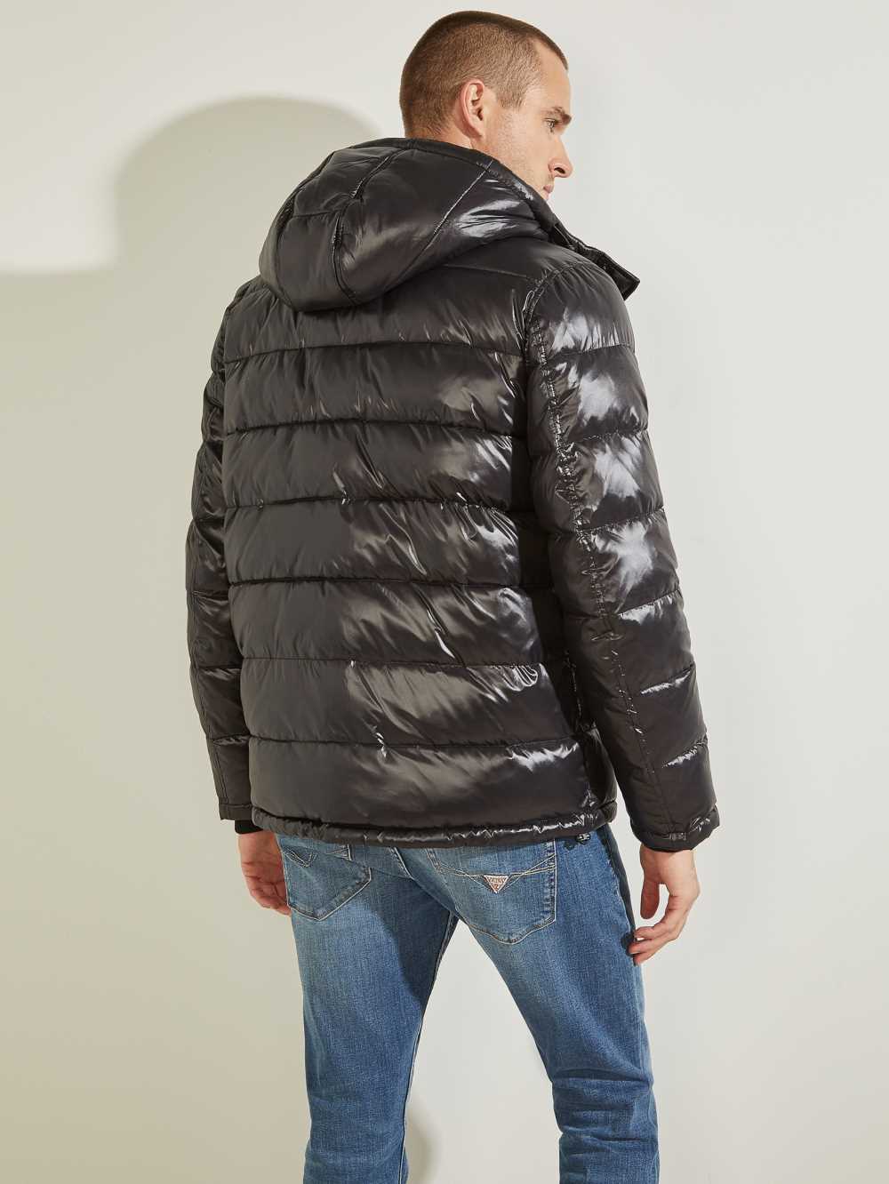 Black Multicolor Men's Guess Anthony Logo Puffer Jackets Australia Sale | 402UEOAFJ