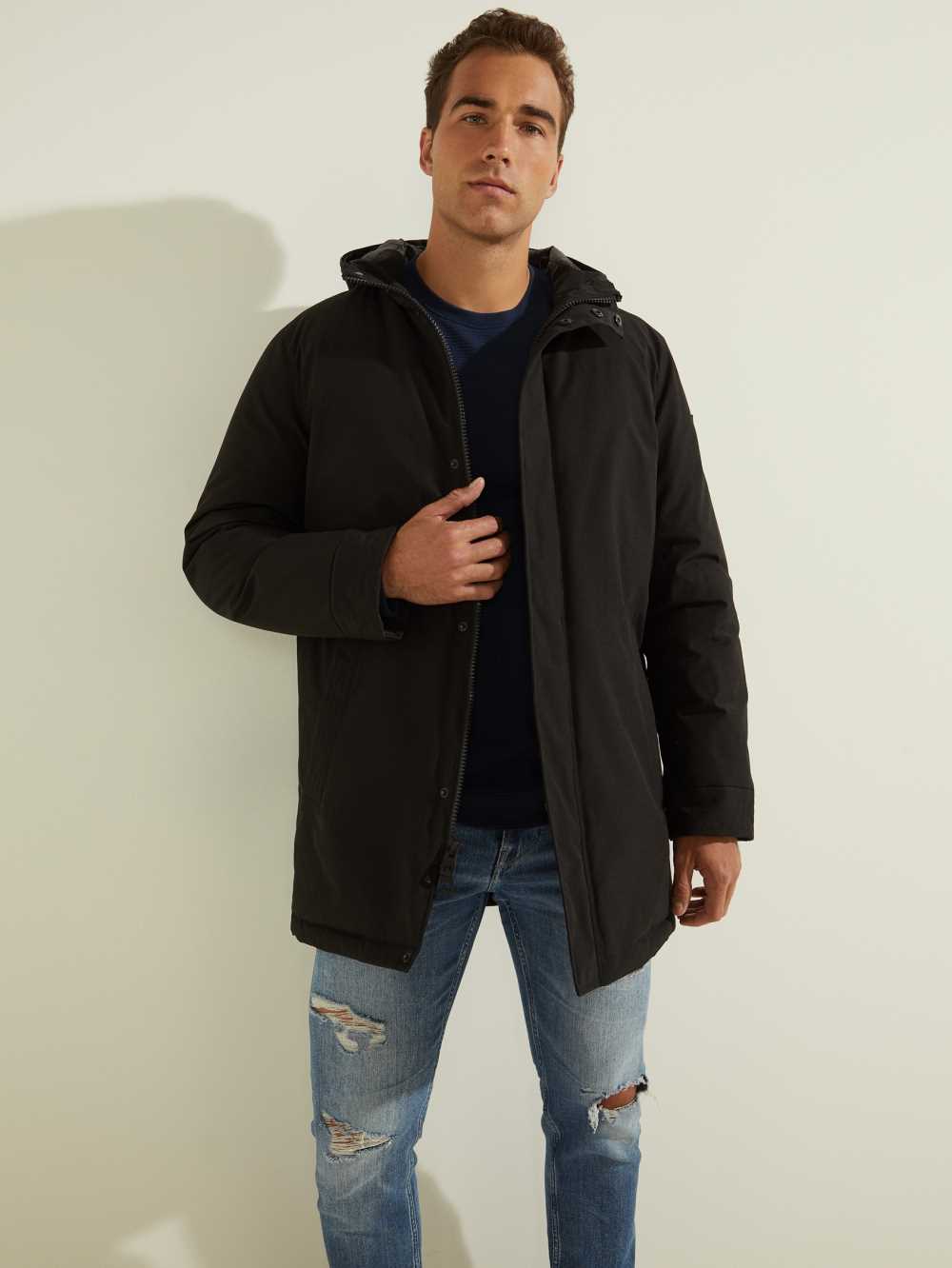 Black Multicolor Men's Guess Brian Faux-Fur Hooded Coats Australia Sale | 324MYGHFS