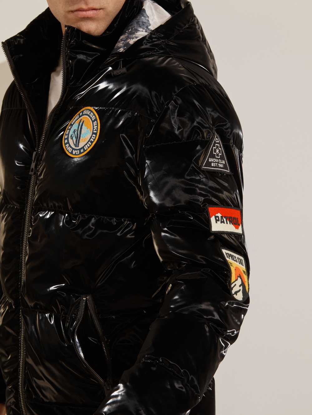 Black Multicolor Men's Guess Metallic Nylon Puffer Jackets Australia Sale | 703ZLQTIU