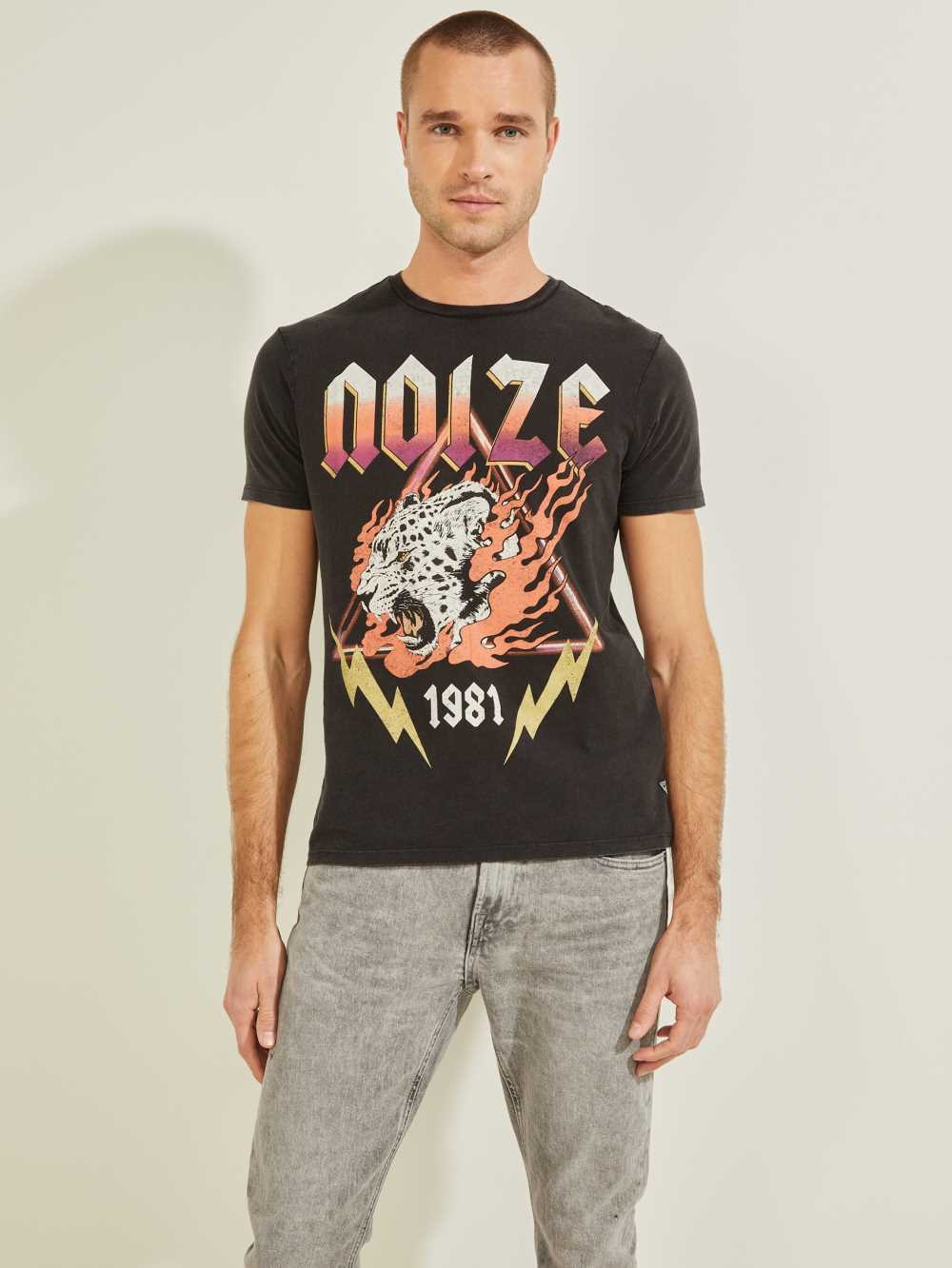 Black Multicolor Men\'s Guess Noize T-shirt Australia Sale | 163BTLNQR