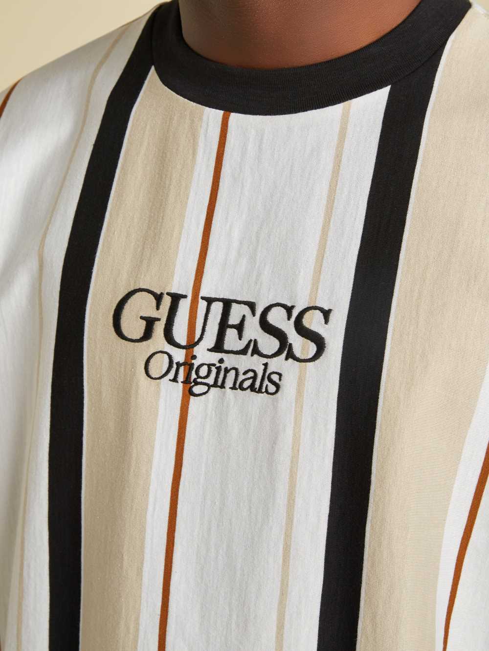 Black Multicolor Men's Guess Originals Striped T-shirt Australia Sale | 096HYGESN