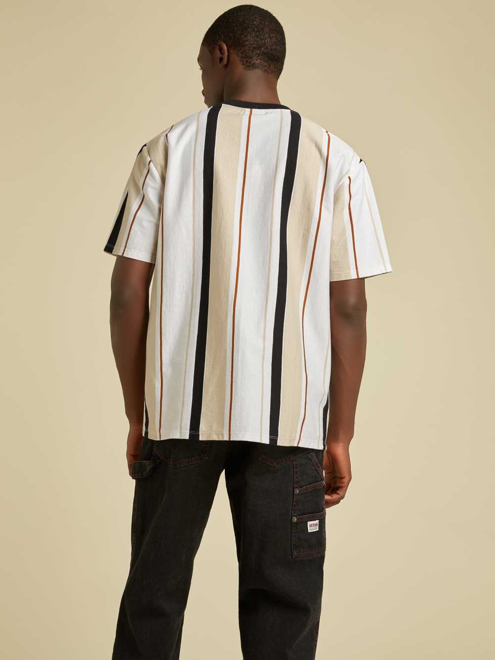Black Multicolor Men's Guess Originals Striped T-shirt Australia Sale | 096HYGESN