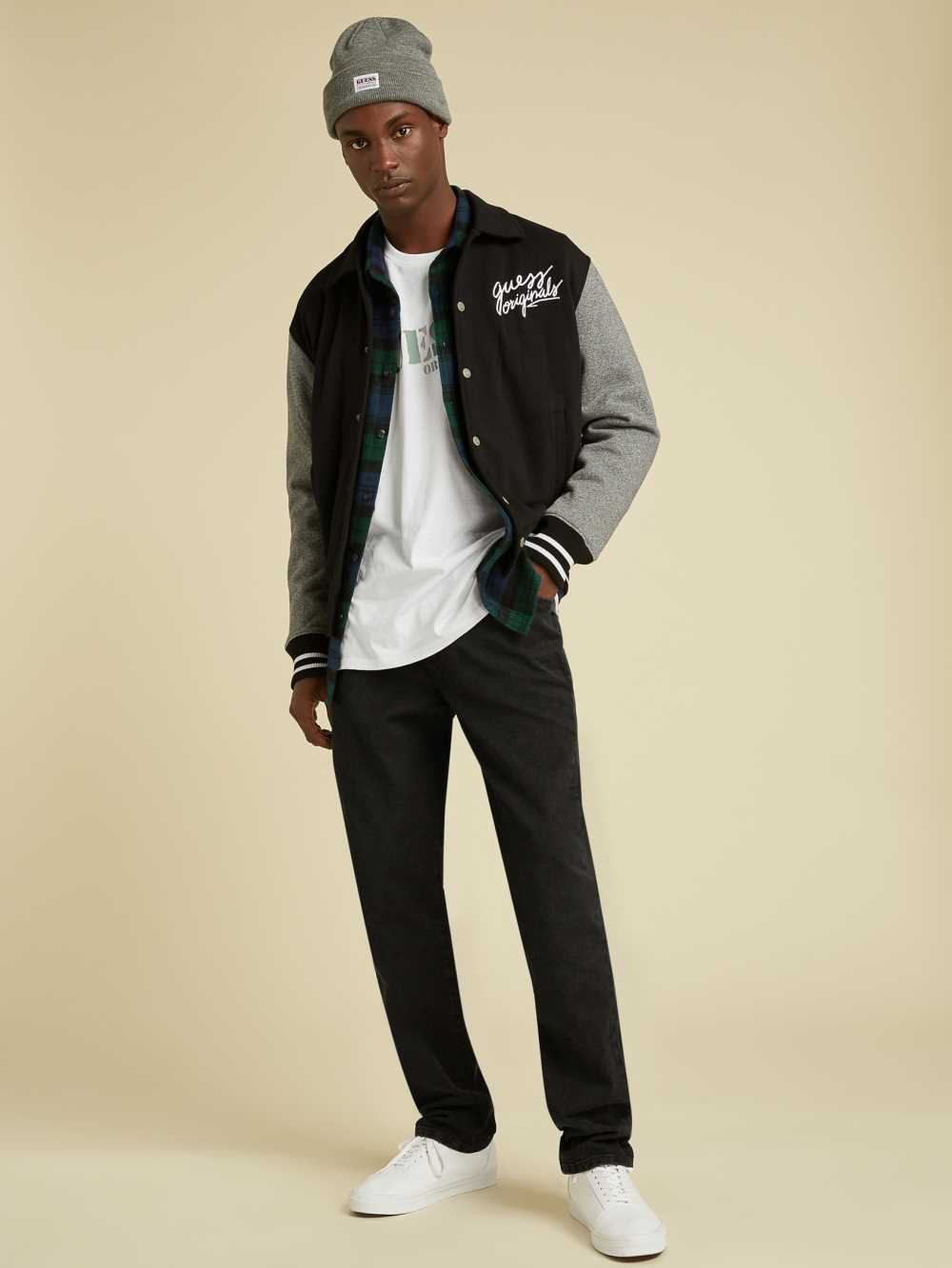 Black Multicolor Men's Guess Originals Varsity Inspired Jackets Australia Sale | 406HSBFMV