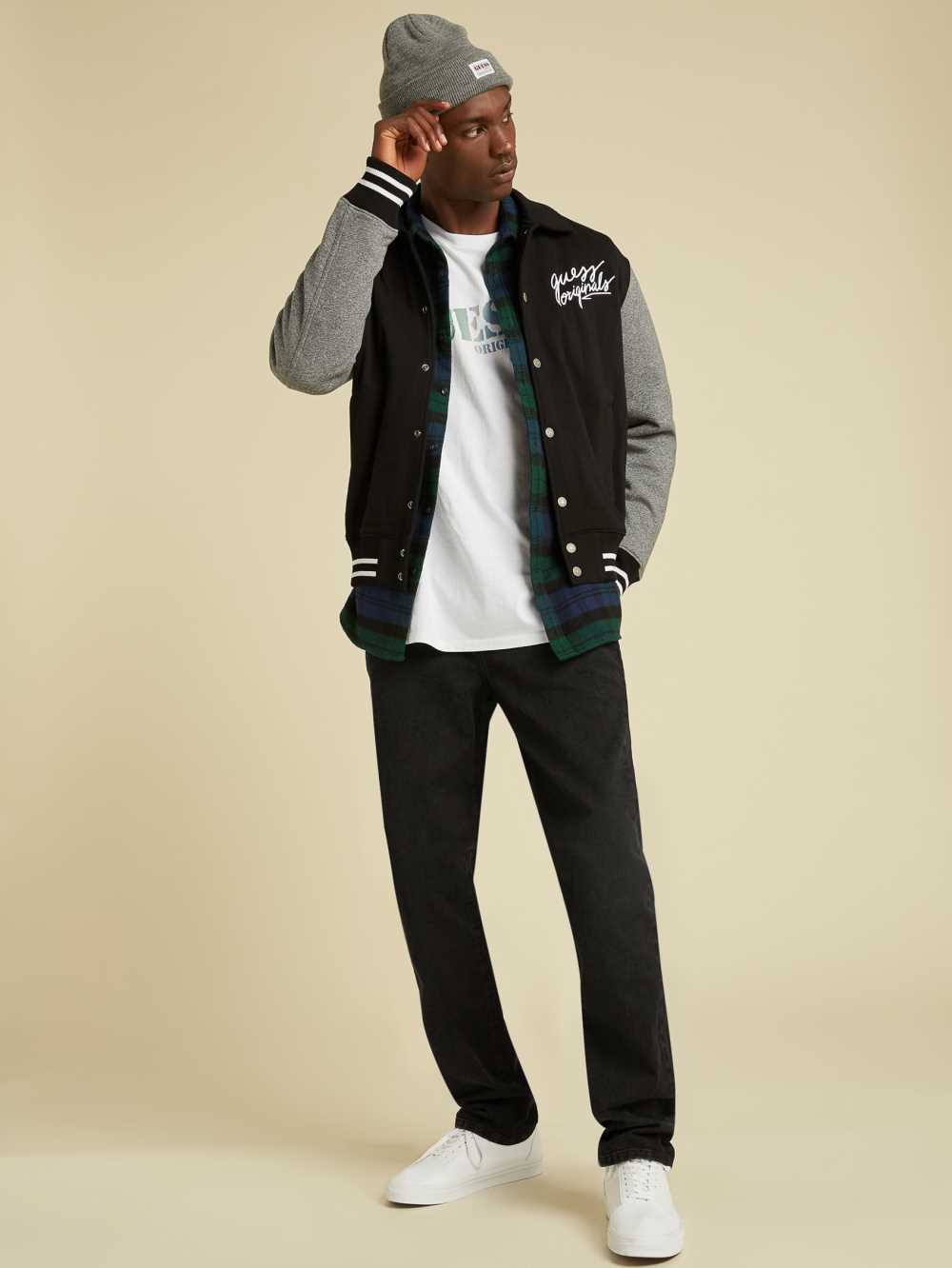 Black Multicolor Men's Guess Originals Varsity Inspired Jackets Australia Sale | 406HSBFMV
