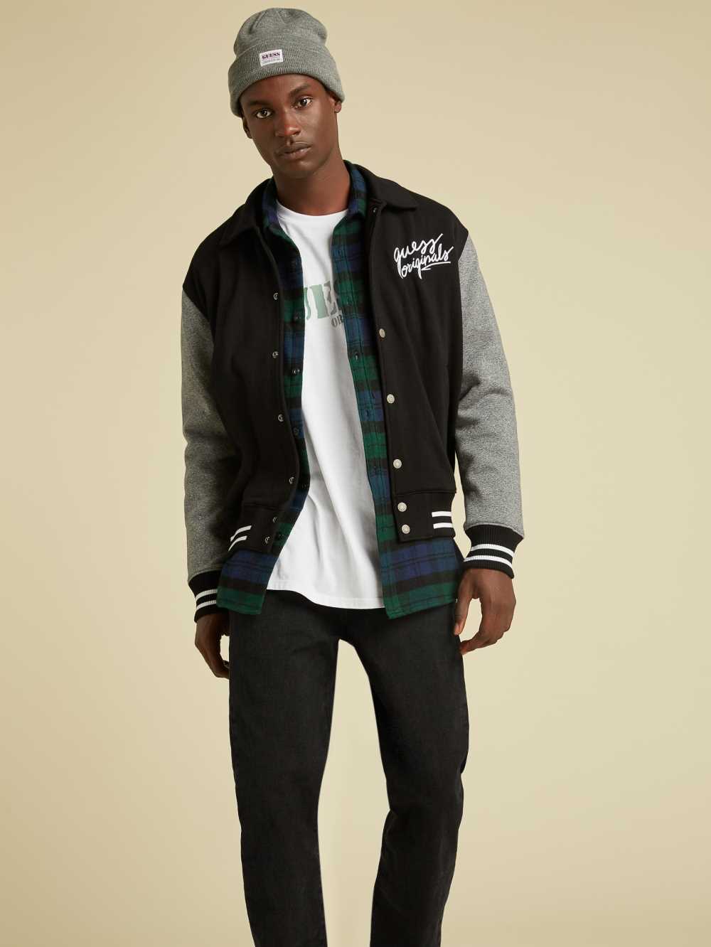 Black Multicolor Men's Guess Originals Varsity Inspired Jackets Australia Sale | 406HSBFMV