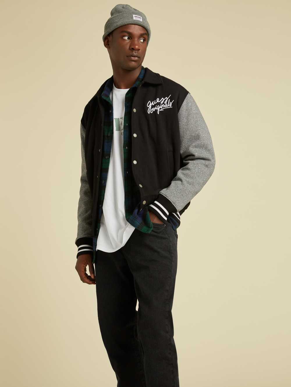 Black Multicolor Men\'s Guess Originals Varsity Inspired Jackets Australia Sale | 406HSBFMV