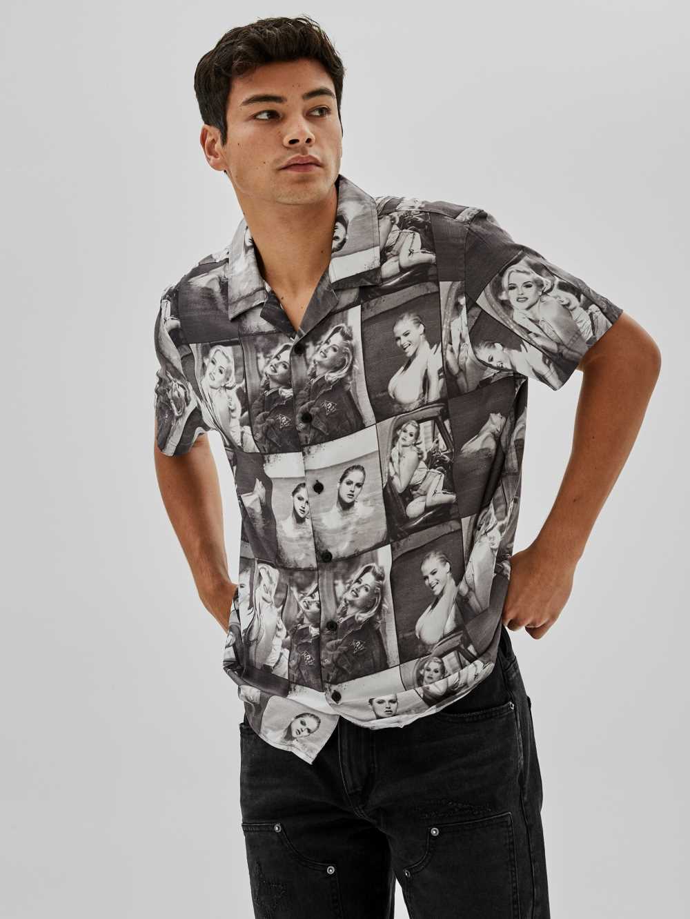 Black Multicolor Men\'s Guess Originals x Anna Nicole Smith Shirts Australia Sale | 328WPESVR