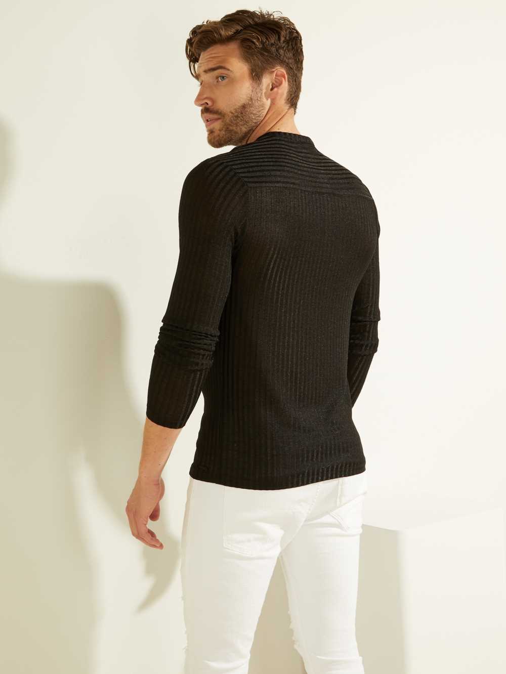 Black Multicolor Men's Guess Warehouse Long-Sleeve Henley T-shirt Australia Sale | 798CMZGHN