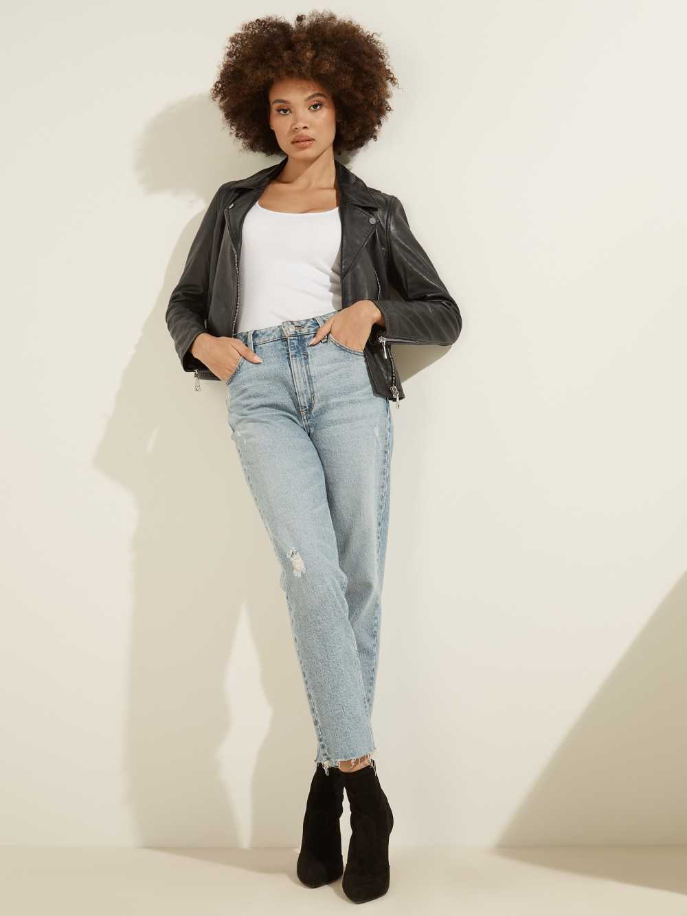 Black Multicolor Women's Guess Leather Moto Jackets Australia Sale | 906TUWIZD