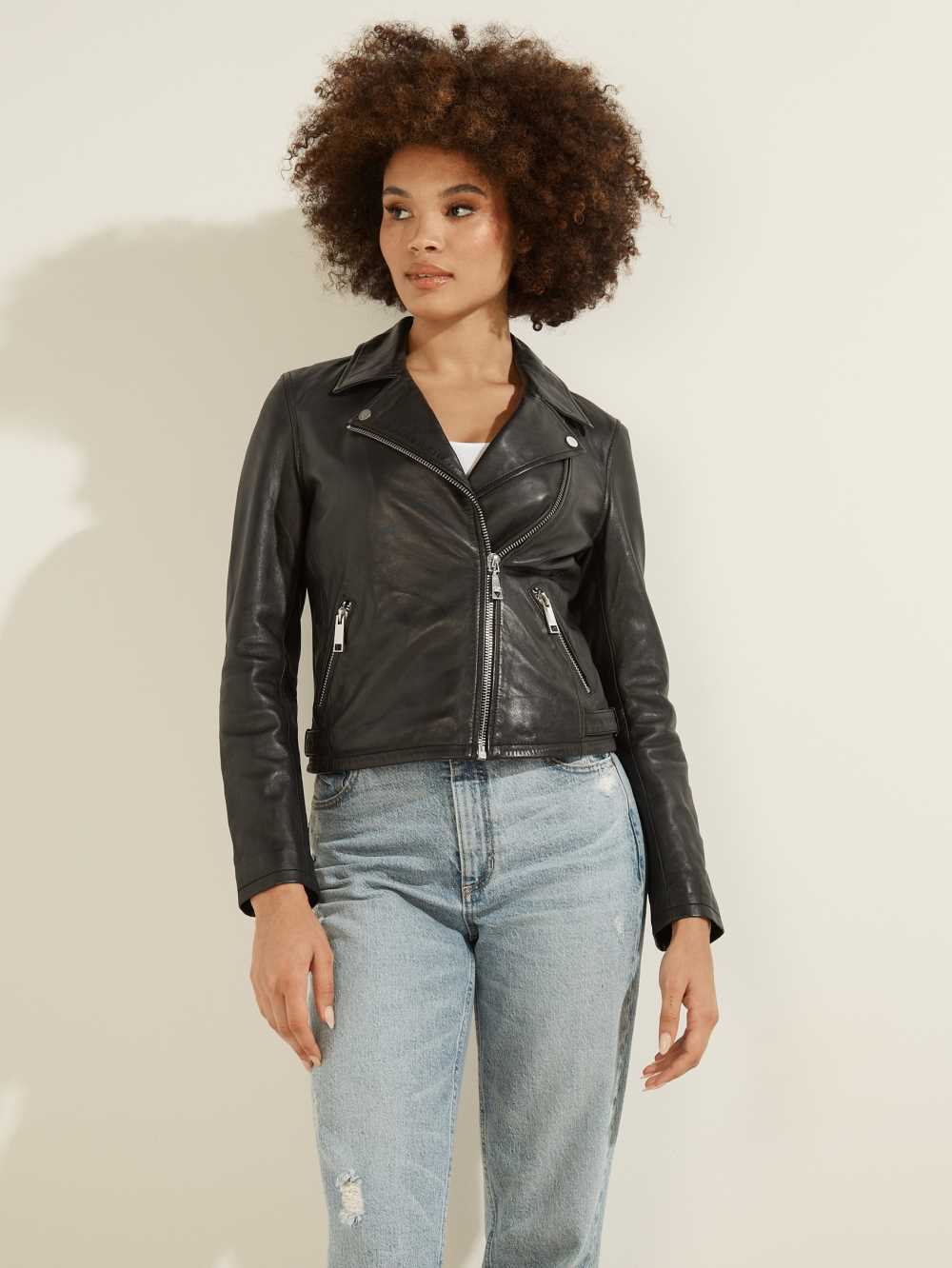 Black Multicolor Women's Guess Leather Moto Jackets Australia Sale | 906TUWIZD