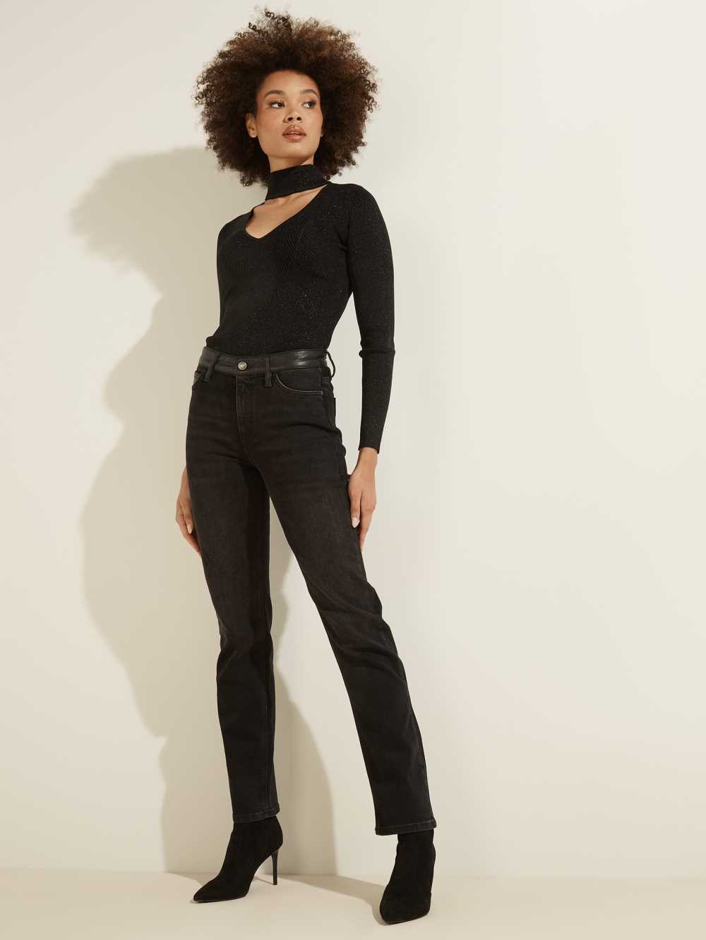 Black Multicolor Women's Guess Lexie Lurex Cutout Sweaters Australia Sale | 275GQUBPN