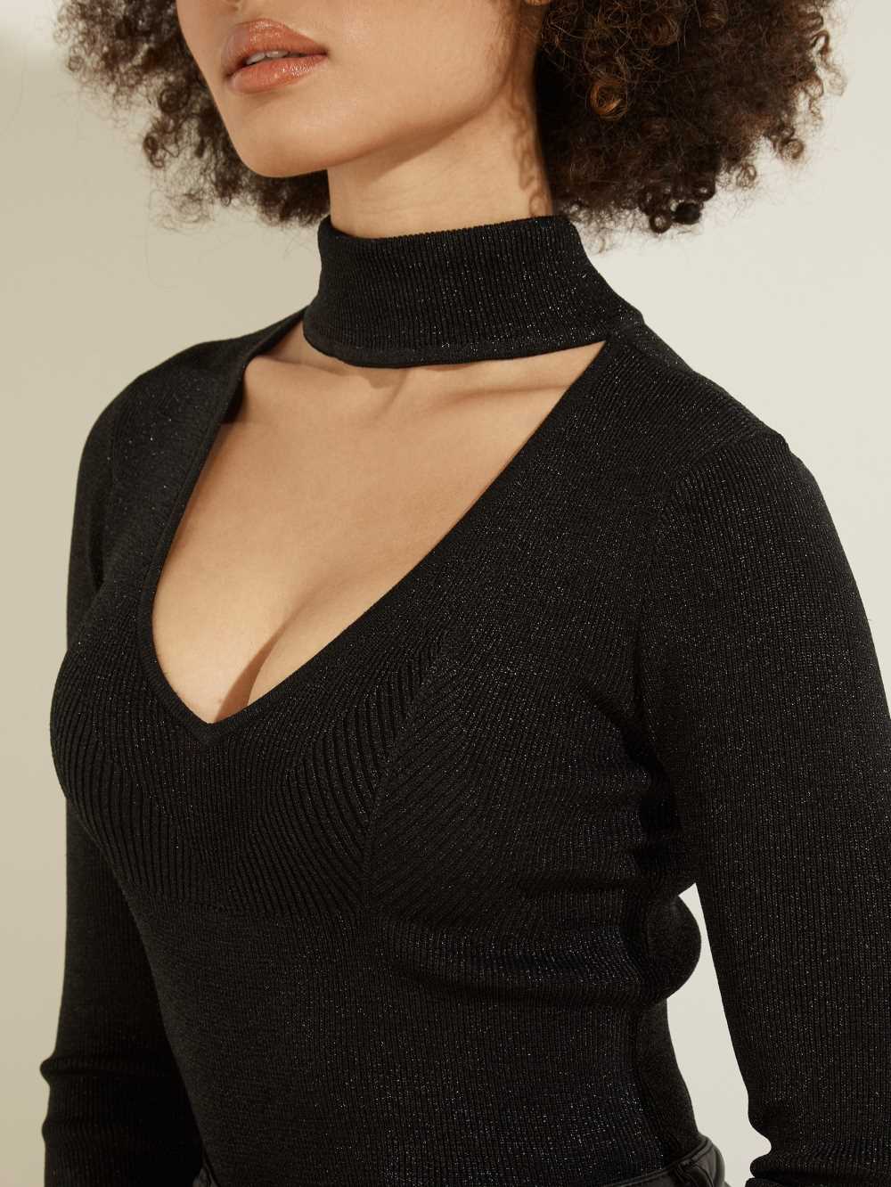 Black Multicolor Women's Guess Lexie Lurex Cutout Sweaters Australia Sale | 275GQUBPN