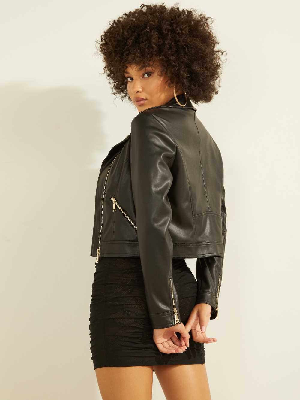 Black Multicolor Women's Guess Venom Leather Moto Jackets Australia Sale | 037ZTAUIN