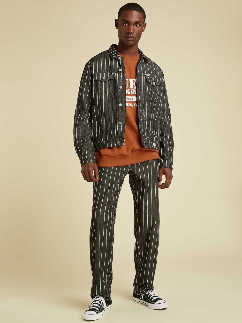 Black Wash Men's Guess Originals Pinstripe Denim Jackets Australia Sale | 631IVYCHG