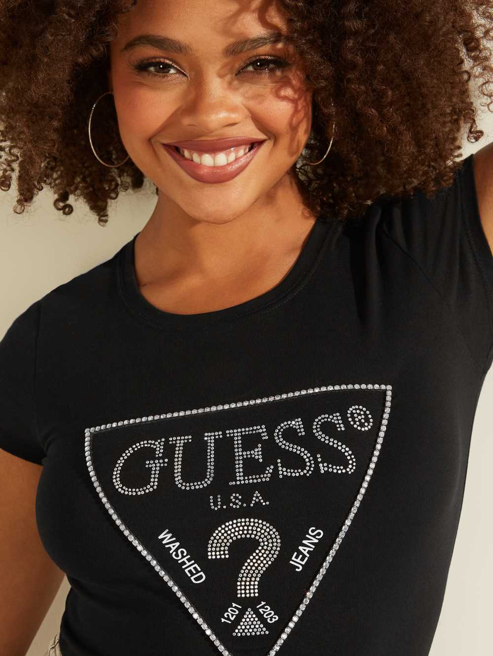 Black Women's Guess Amalur Logo T-shirt Australia Sale | 045UXSTHY
